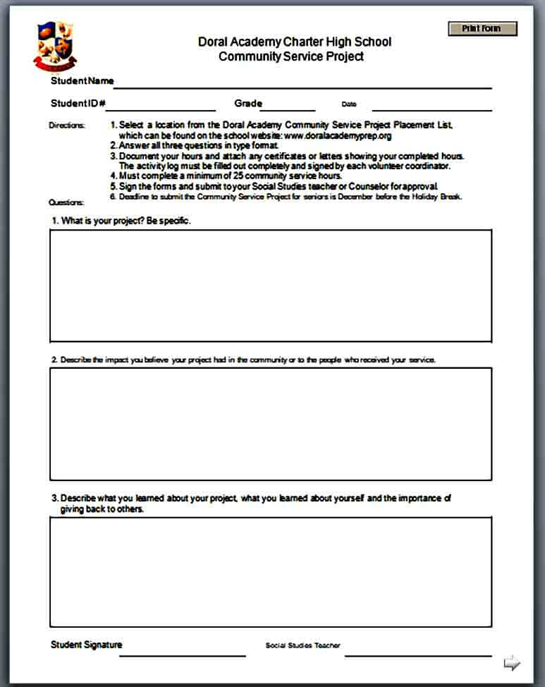 Community Service Project Form