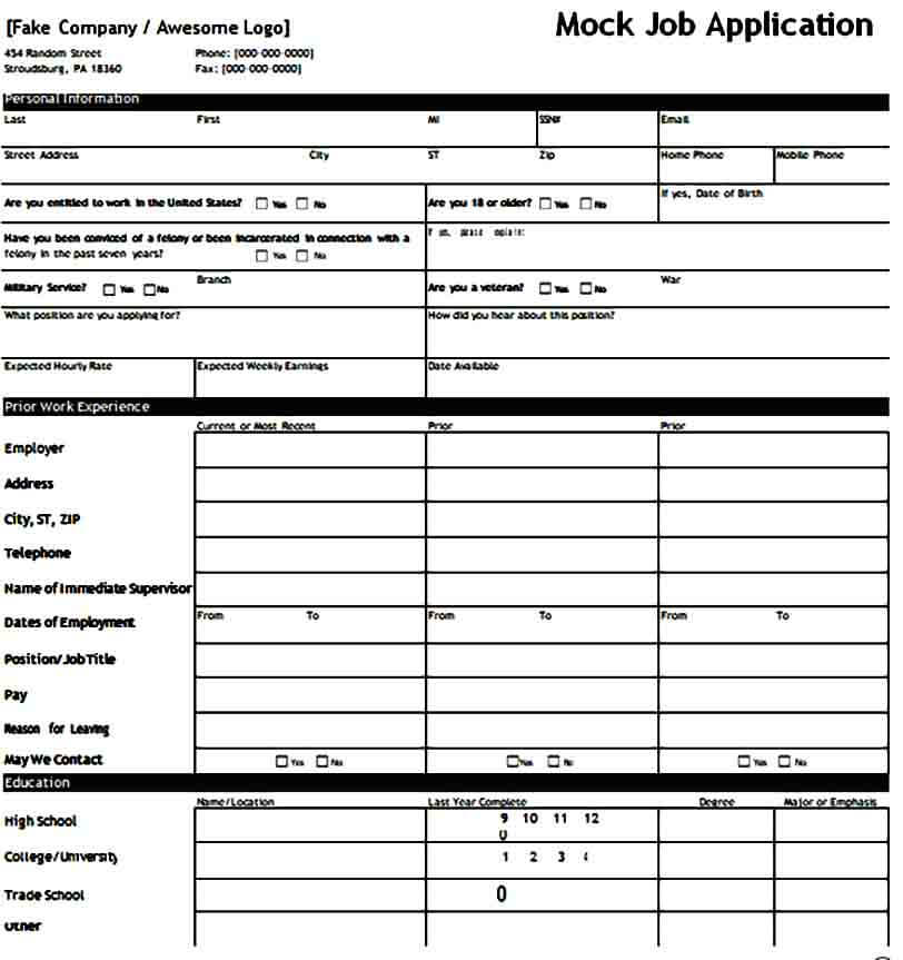 Company Job Application Form