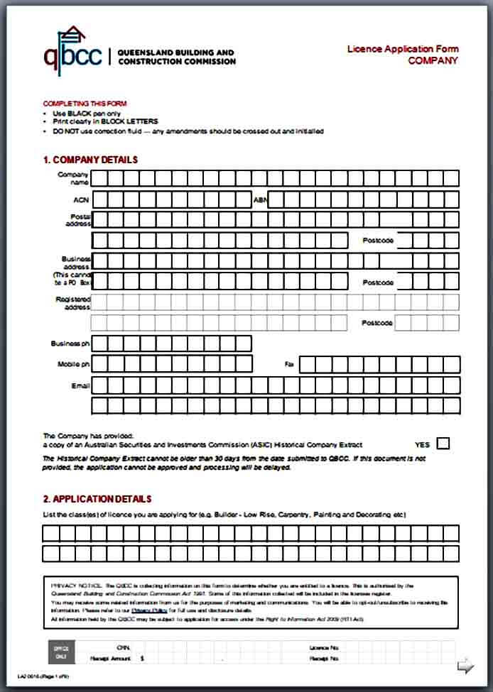 Company Licence Application Form