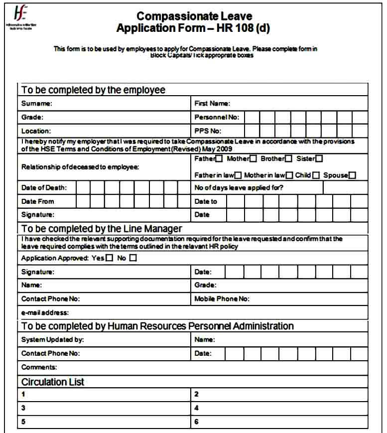 Compassionate Leave Application Form