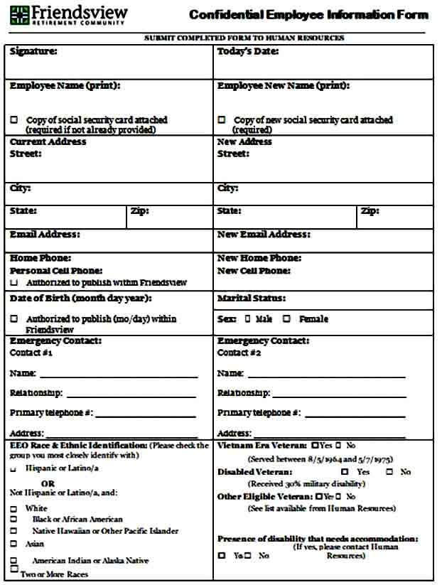 Confidential Employee Information Form