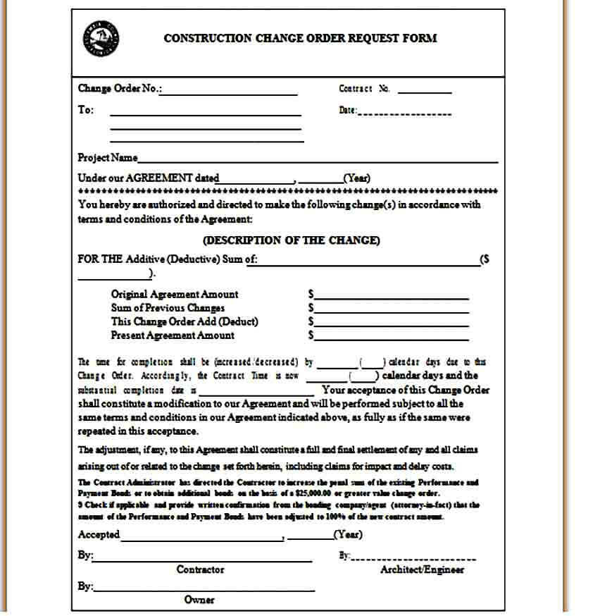Construction Change Order Request Form