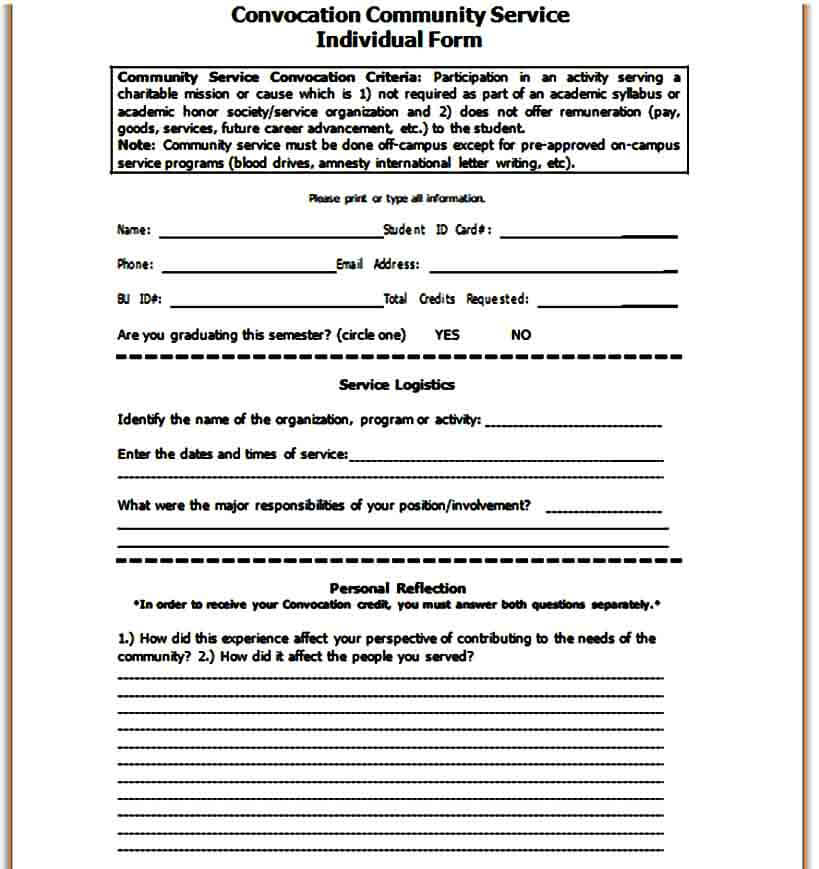 Convocation Community Service Individual Form