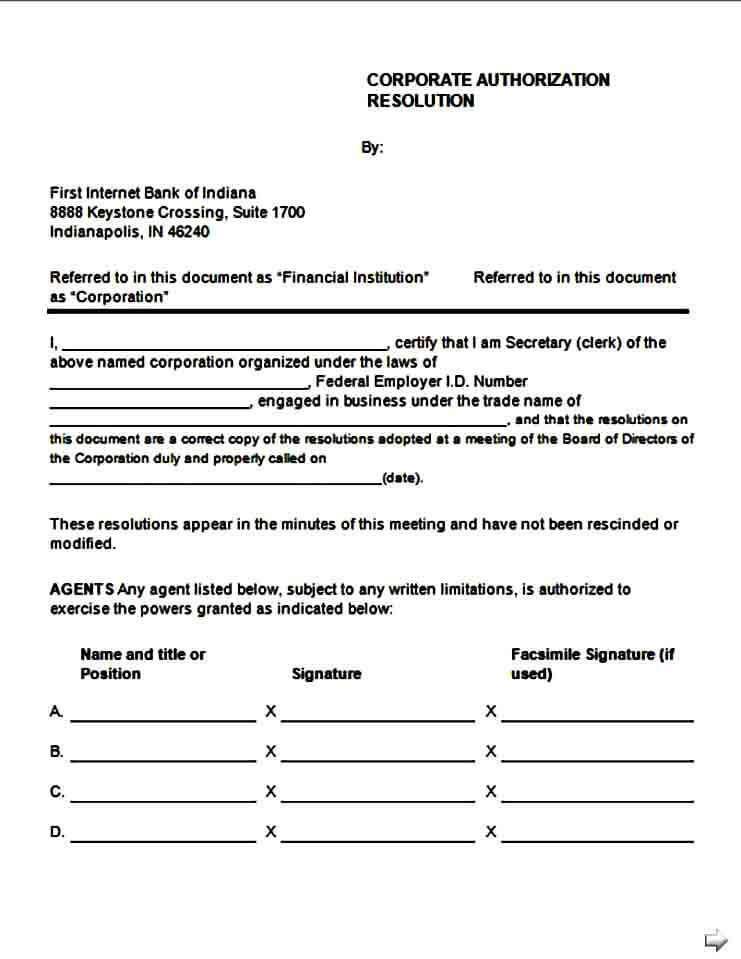 Corporate Authorization Resolution Form