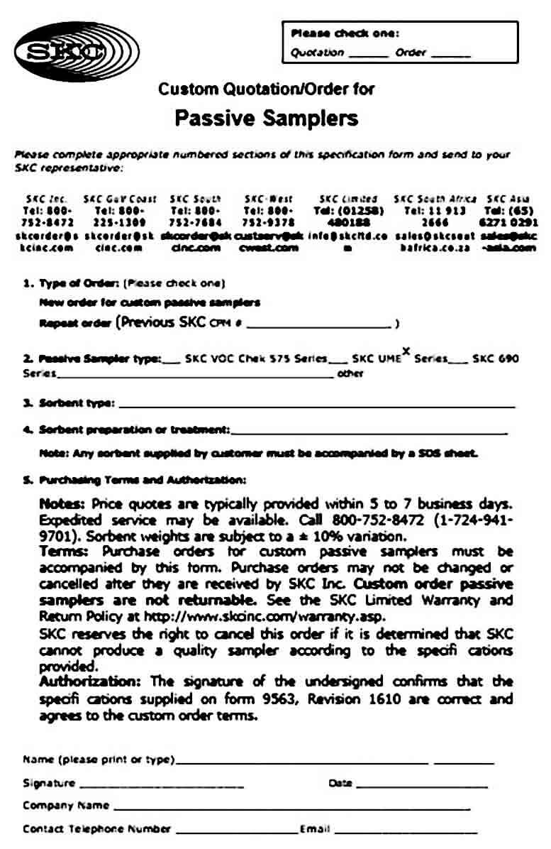 Custom Quotation Order for Passive Samplers Custom Quotation Order for Passive Samplers