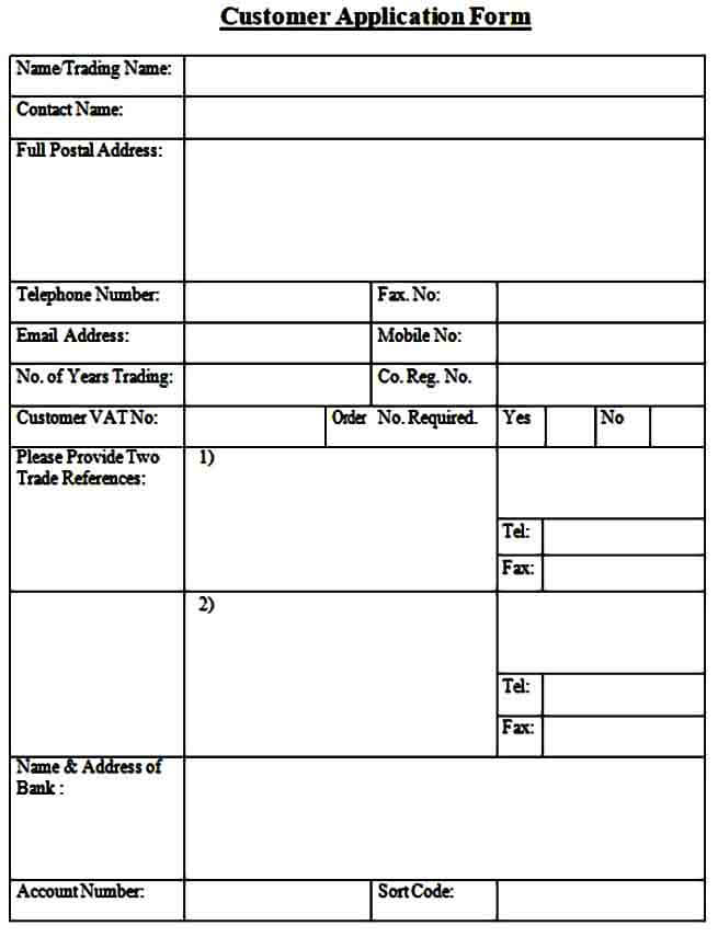 Customer Account Application Form