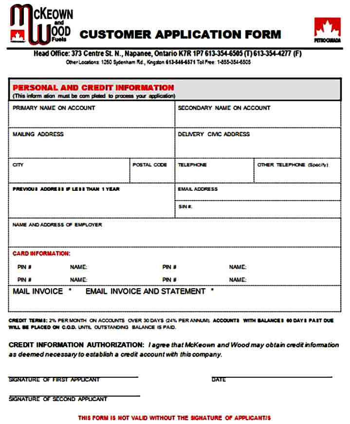 Customer Credit Application Form