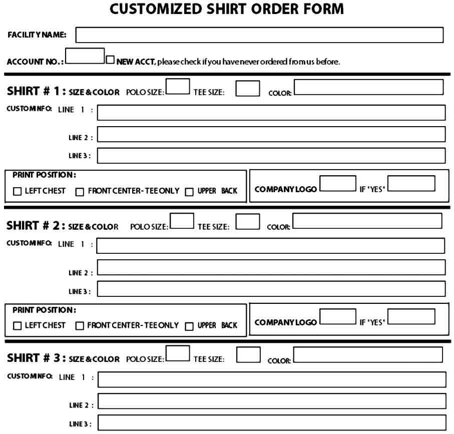 Customized Shirt Order Form