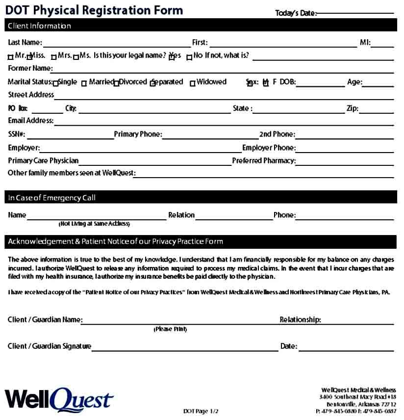 DOT Physical Registration Form