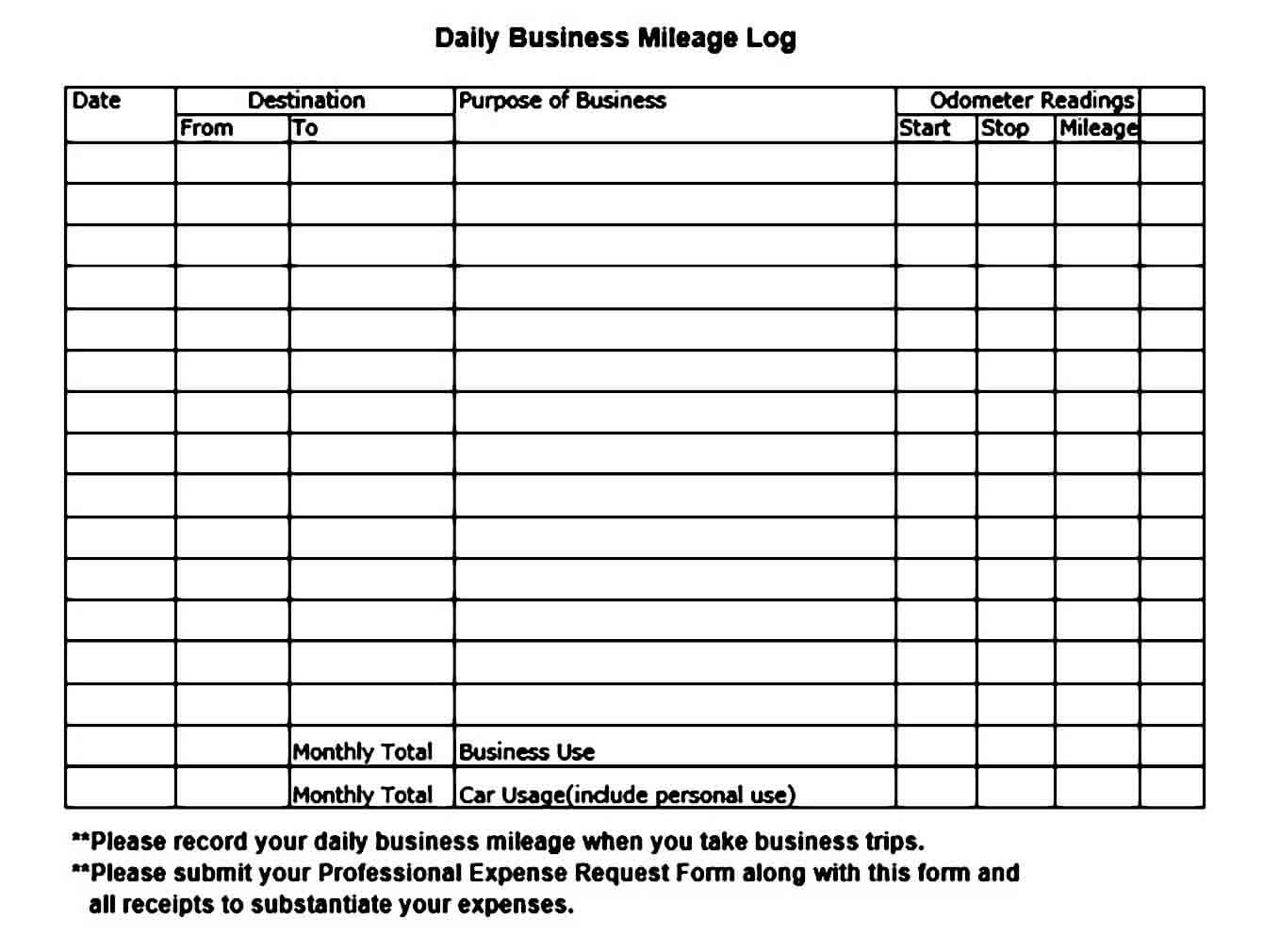 Daily Business Mileage Log