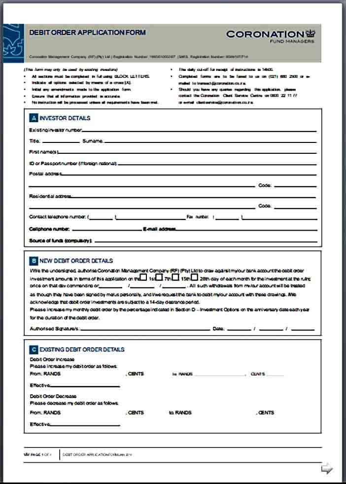 Debit Order Application Form