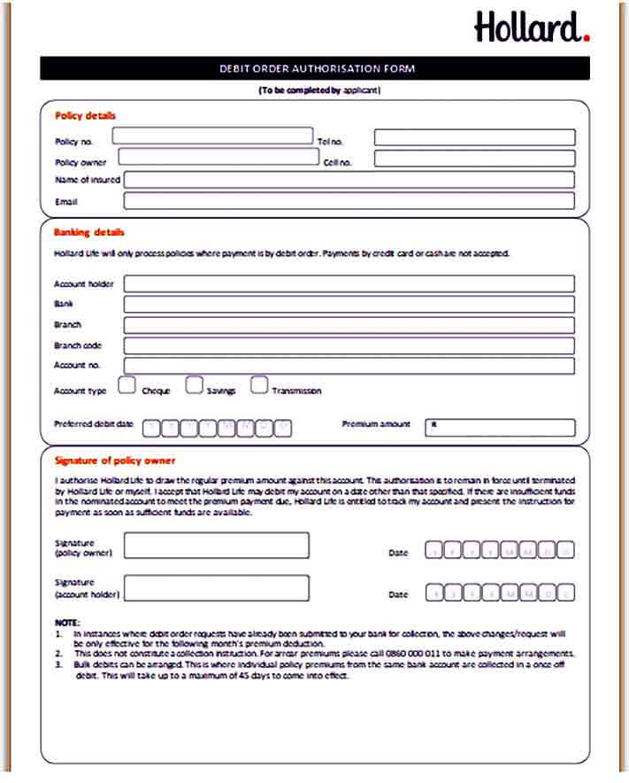 Debit Order Authorisation Form