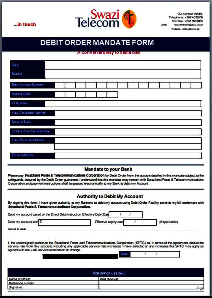 Debit Order Mandate Form