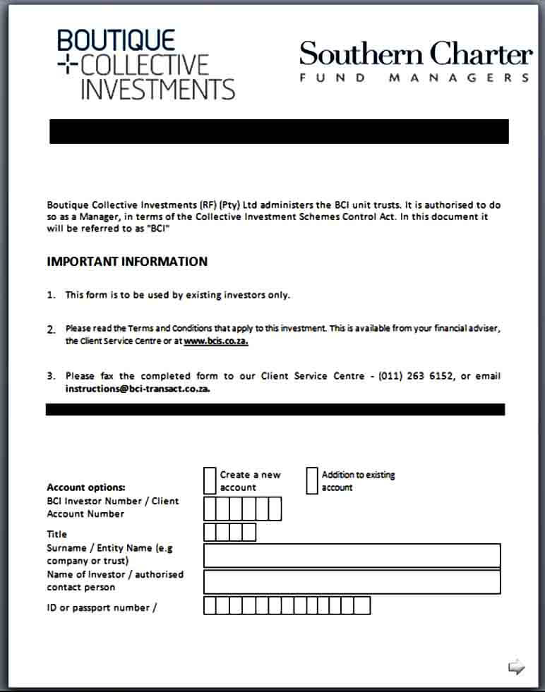 Debit Order Update Form