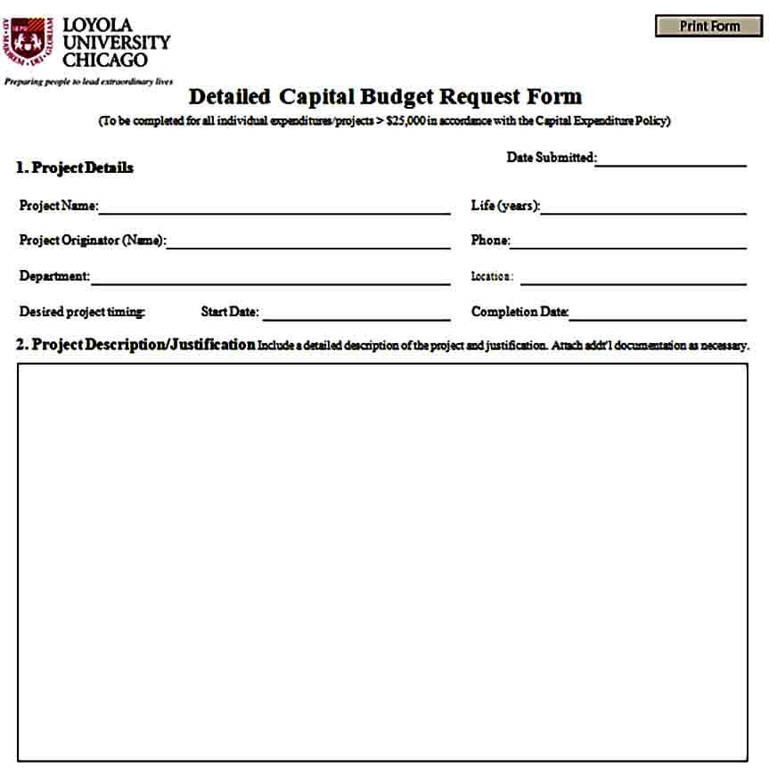 Detail Capital Budget Request Form