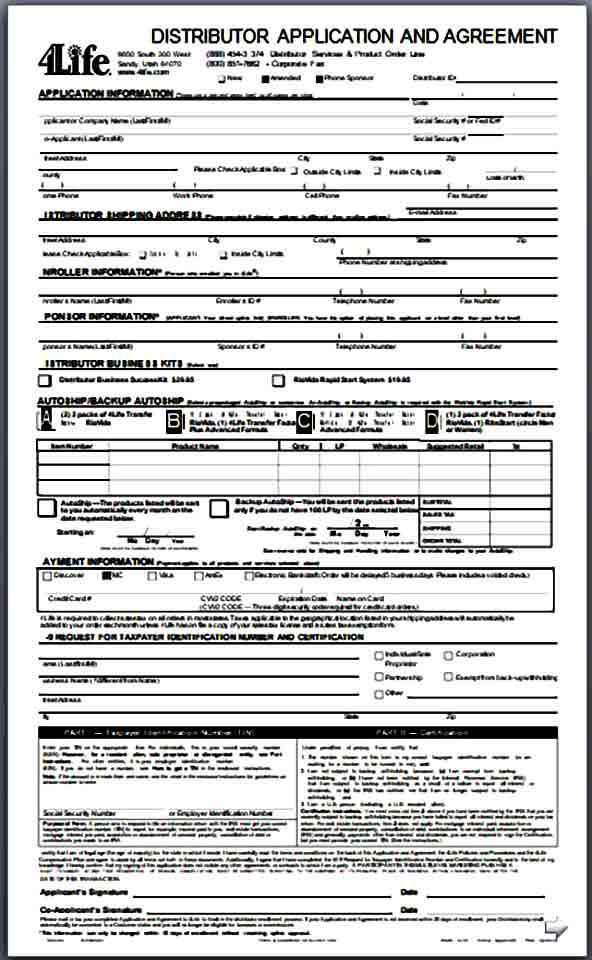 Distributor Application and Agreement Form