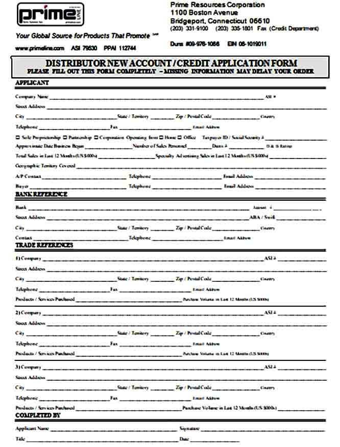 Distributor Credit Application Form