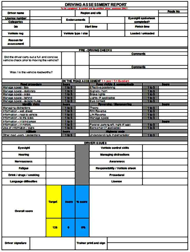 Driver Assessment Report Form