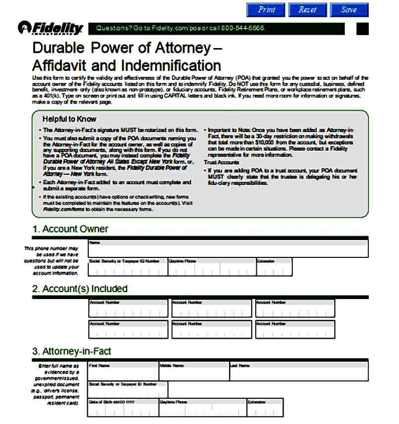 power of attorney affidavit form