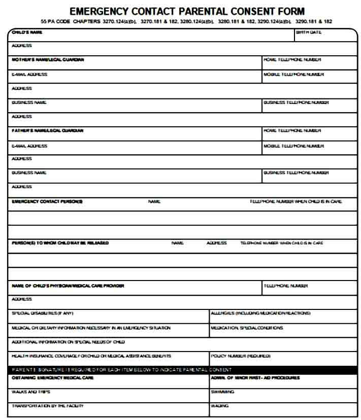 Emergency Contact Parental Consent Form