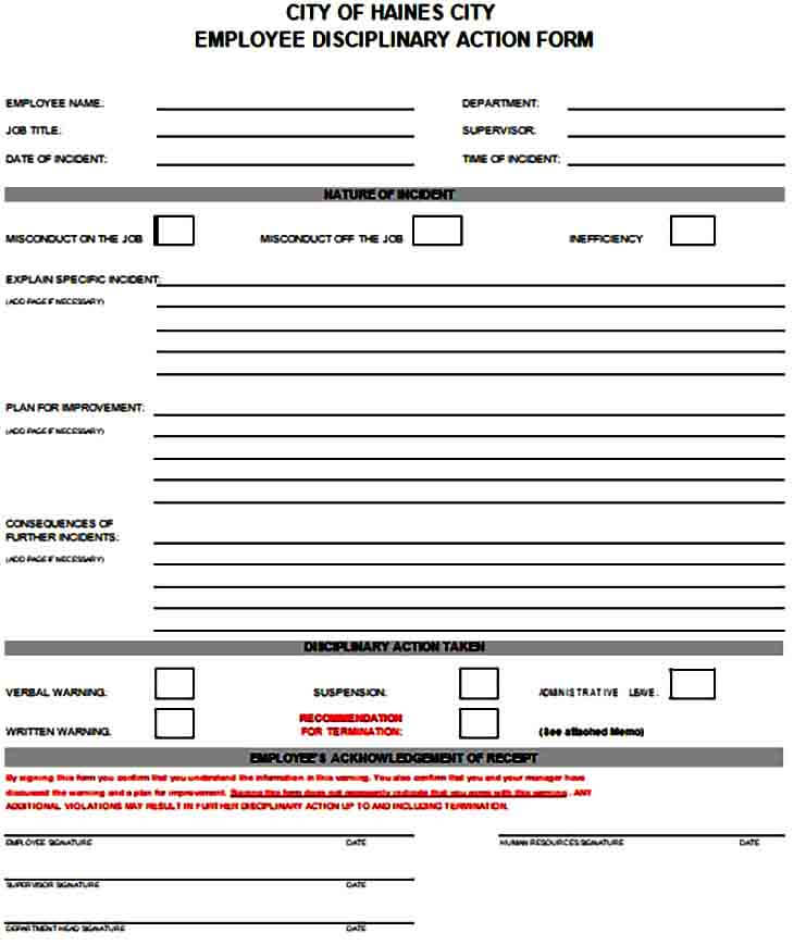 Employee Discipline Action Form