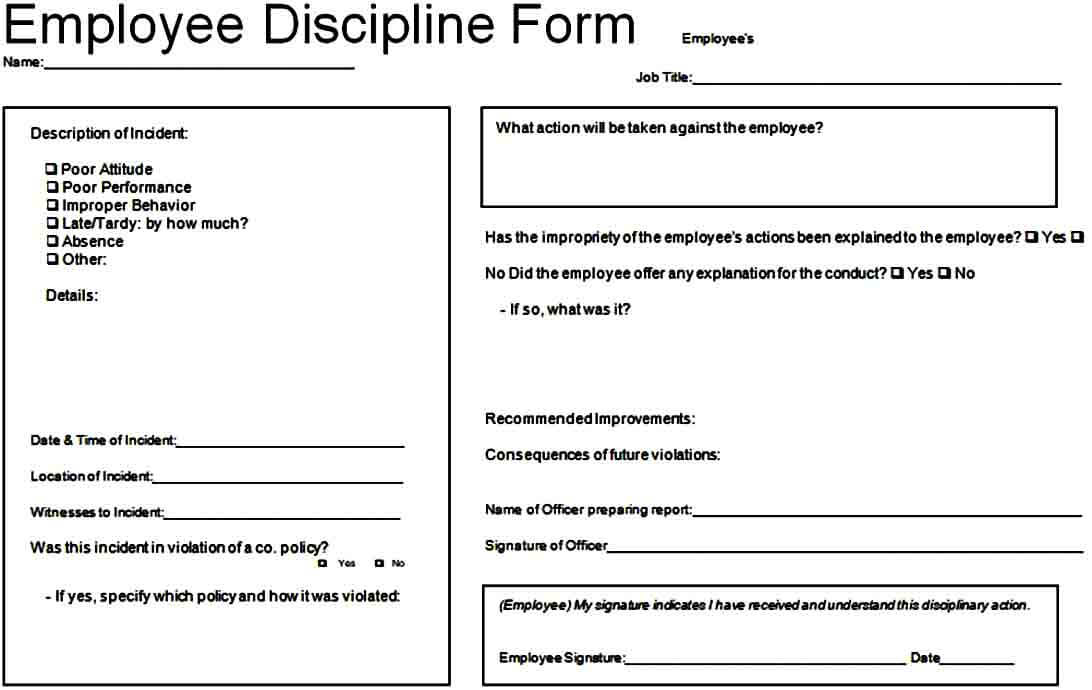 employee discipline form sample mous syusa