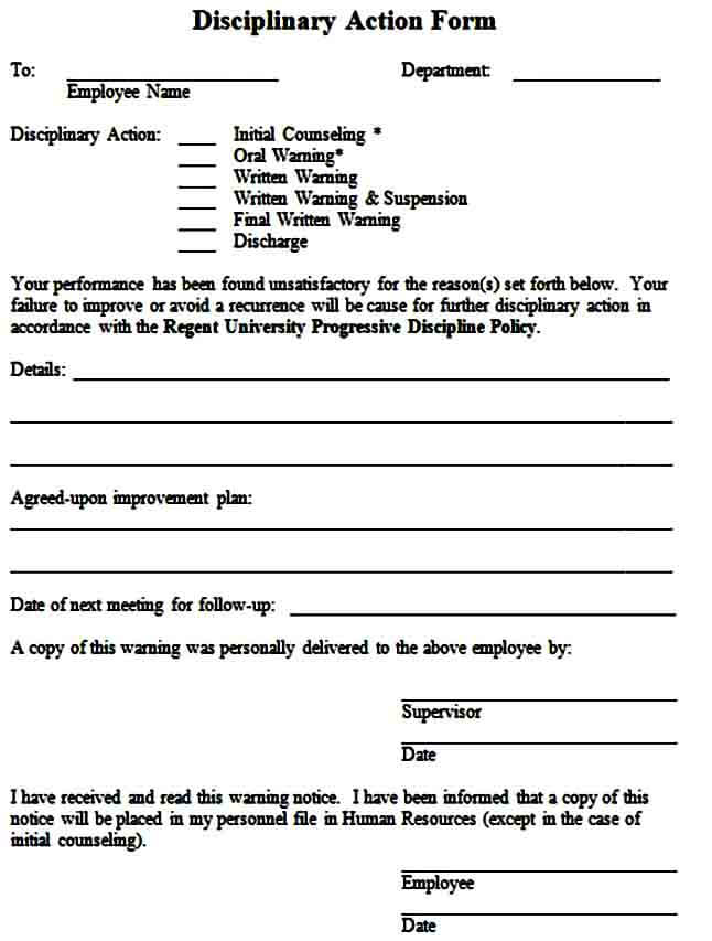 Employee Discipline Form in Word