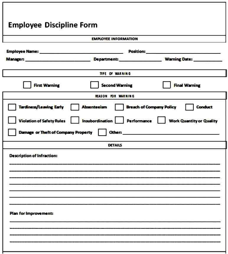 Employee Discipline Form Sample | Mous Syusa