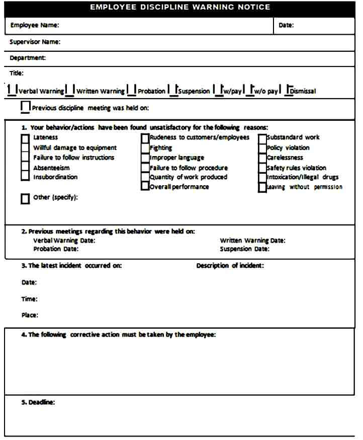 employee discipline form sample mous syusa