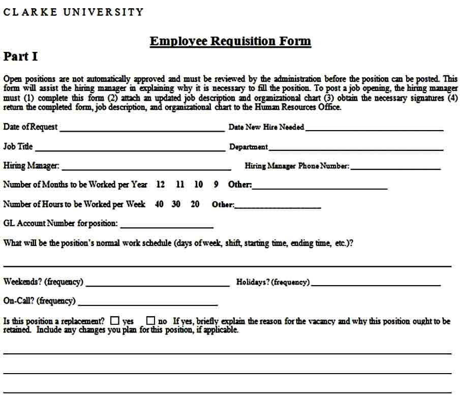 Employee Requisition Form Sample