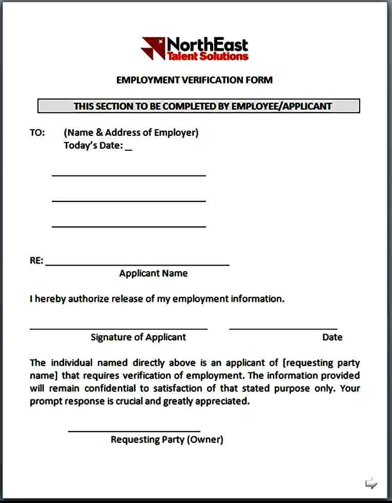 Employee Verification Form in Word