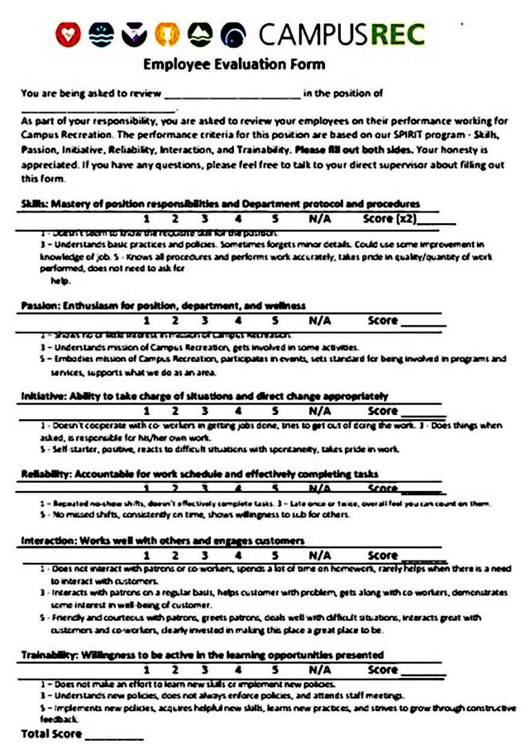 Employee Evaluation Form Printable | Mous Syusa