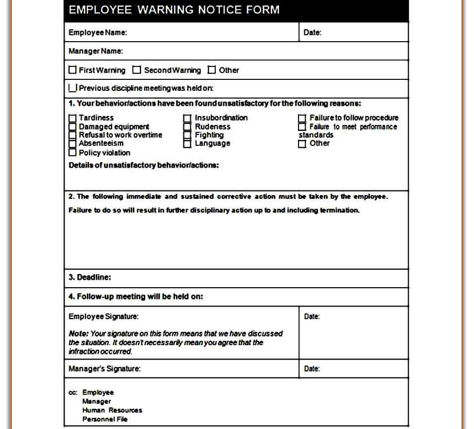 Employee Write Up Form Example