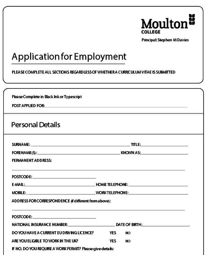 Employment Job Application Form