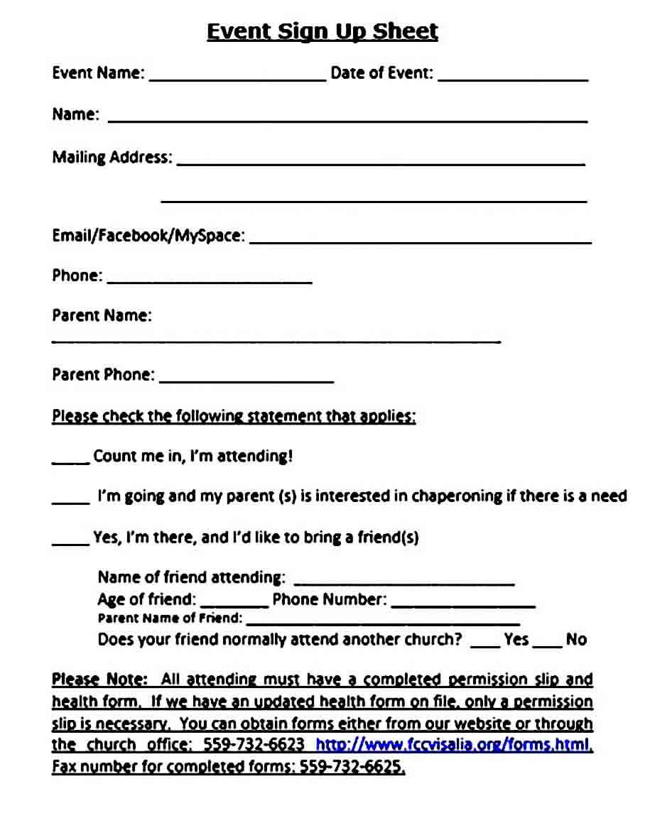 Event Sign Up Sheet in Doc
