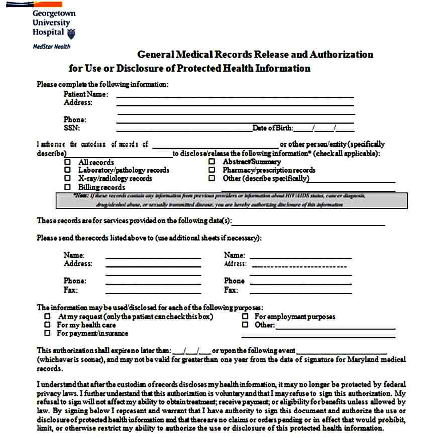 Example Medical Records Release Form