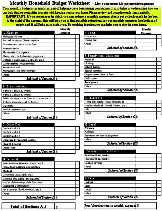 Family Budget Form