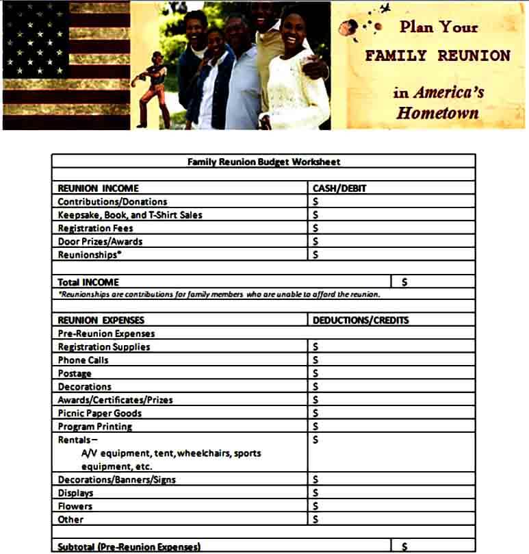 Family Reunion Budget Form