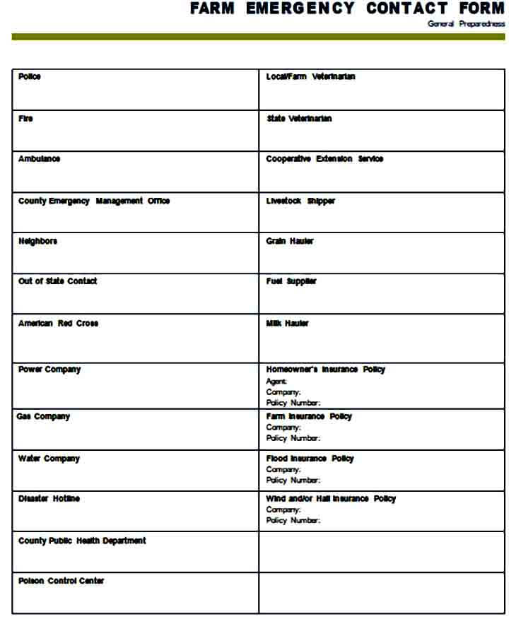 Farm Emergency Contact Form