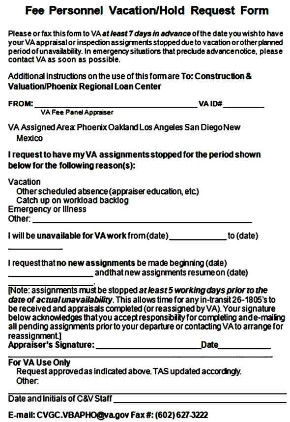 Fee Personnel Vacation Request Form