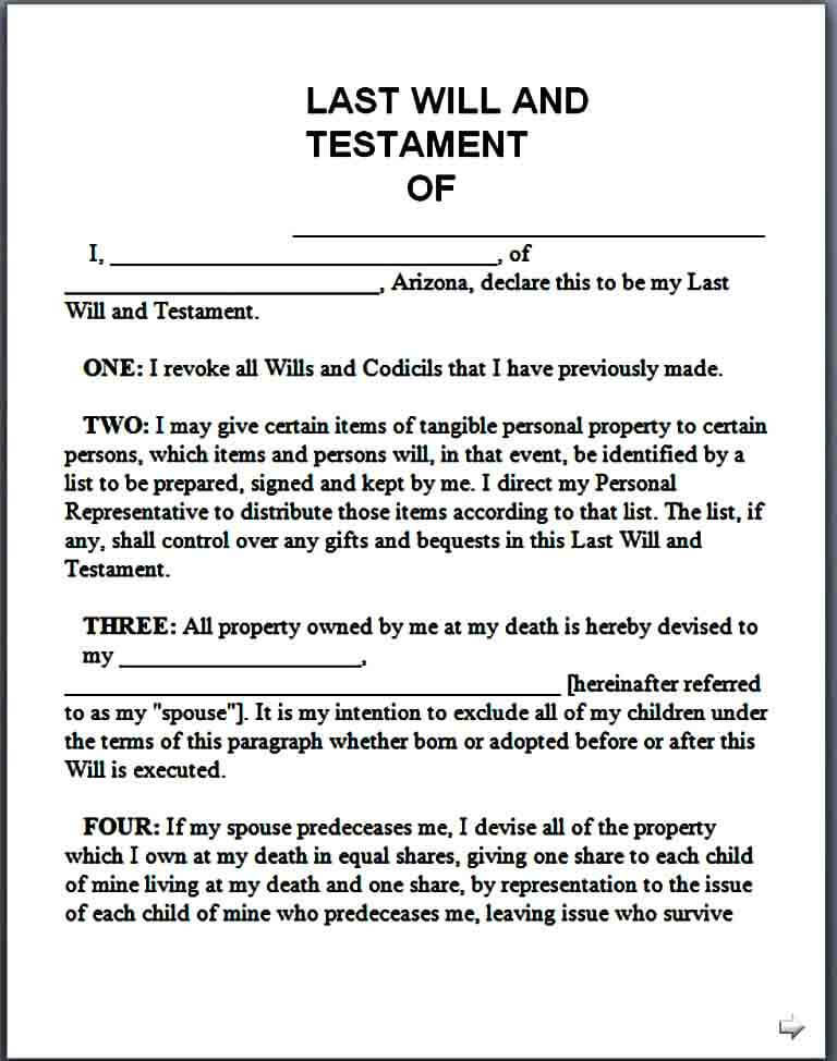 Final Will and Testament Form