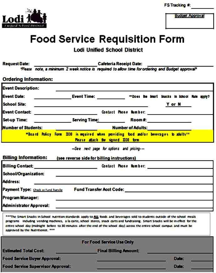 Food Service Requisition Form