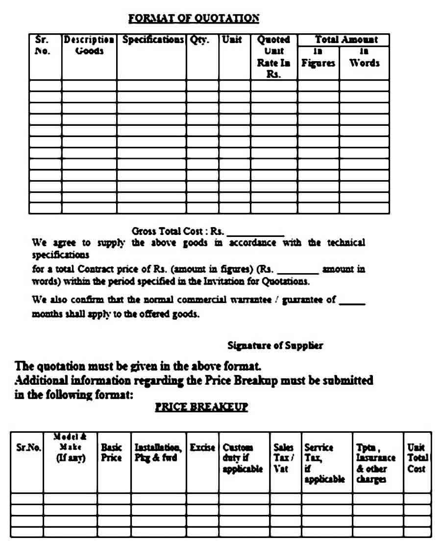 Format of Quotation Format of Quotation