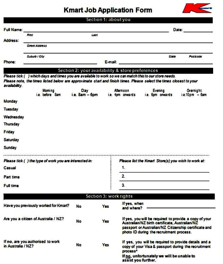 General Job Application Form Printable
