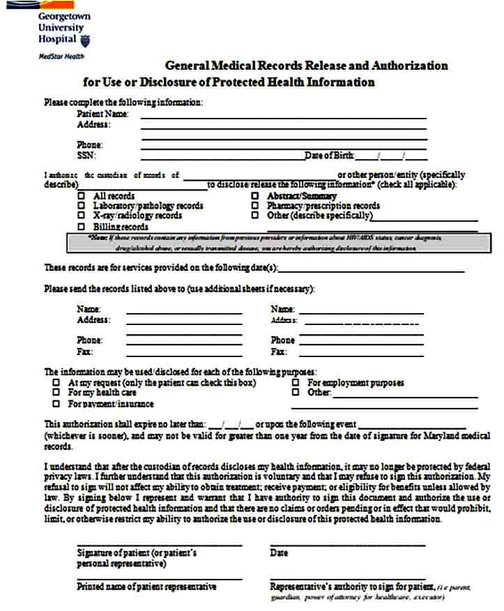 General Medical Records Release Form