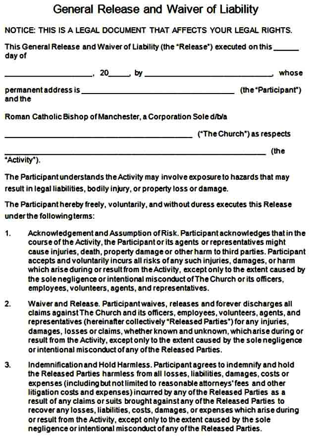 General Release of Liability Form Template Mous Syusa