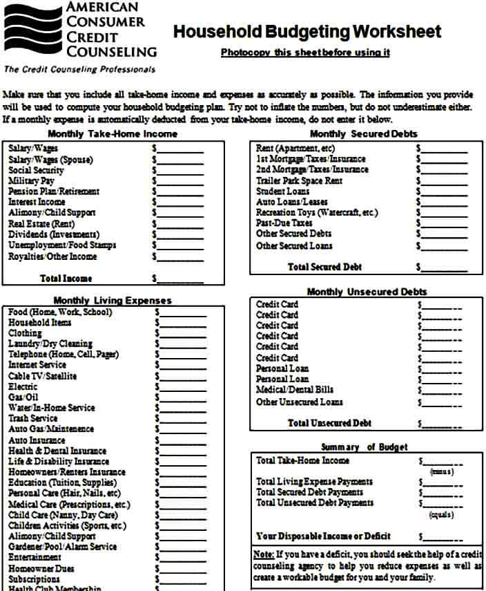 Household Budget Form