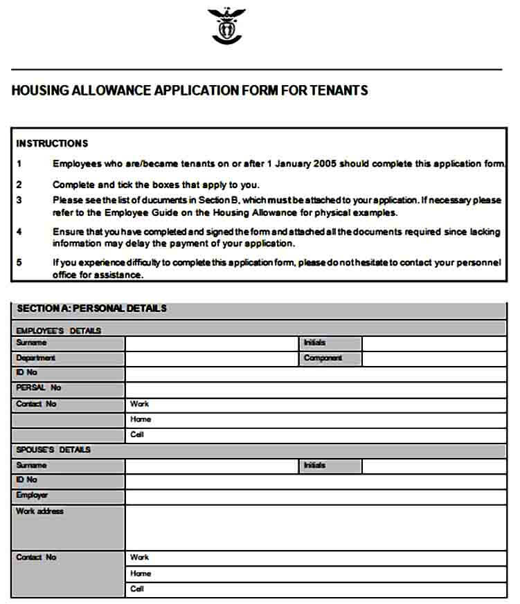 Housing Allowance Application Form for Tenants