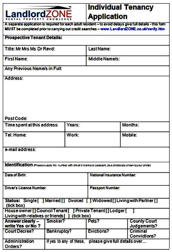 Individual Tenancy Application Form