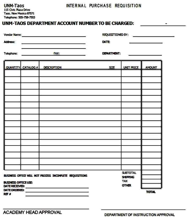 Internal Purchase Requisition Form